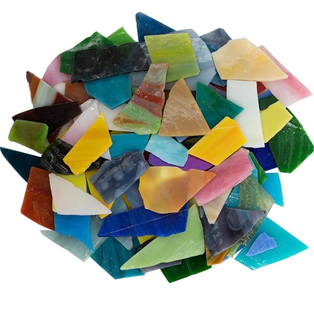 Mixed Stained Glass Mosaic Pieces, 1lb